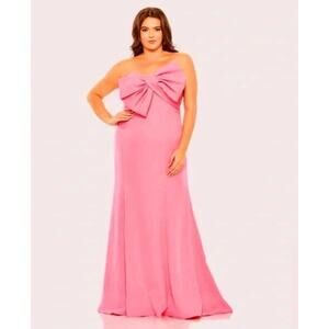 Mac Duggal Candy Pink Bow Front Strapless Crepe Gown 16W Special Occasion Party